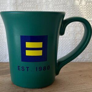 Human Rights Equality Green Mug / Cup EST 1980 Made In USA. EUC Sturdy & Heavy